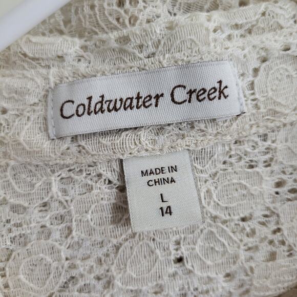 Coldwater Creek Lace Shirt Womens Large Cream Lace Summer Boho Coastal Cottage - Picture 3 of 12
